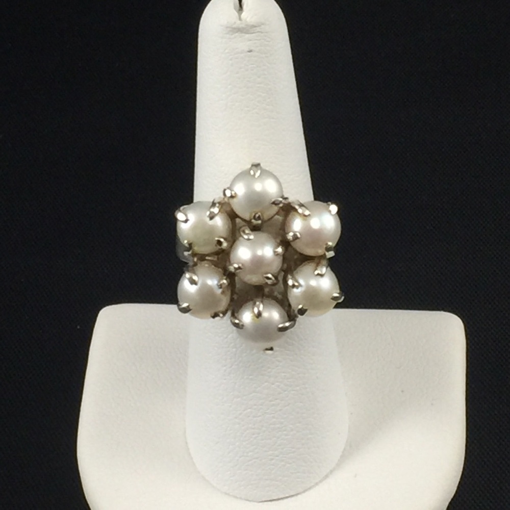 Boho pearl ring, sterling silver